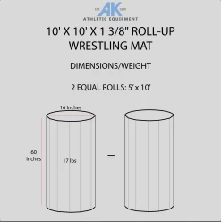 AK Athletic Equipment 10' X 10' X 1 3/8" Roll-Up Martial Arts Mat -Fitness Craze 10x10WRESTLINGMATDIMENSIONSINFOGRAPHIC