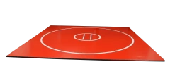 AK Athletic Equipment 14' X 14' X 1 3/8" Roll Up Wrestling Mat -Fitness Craze 12 12 red with white circles and starting lines f09ffff1 ec1c 4397 a338 d34ac9e85247