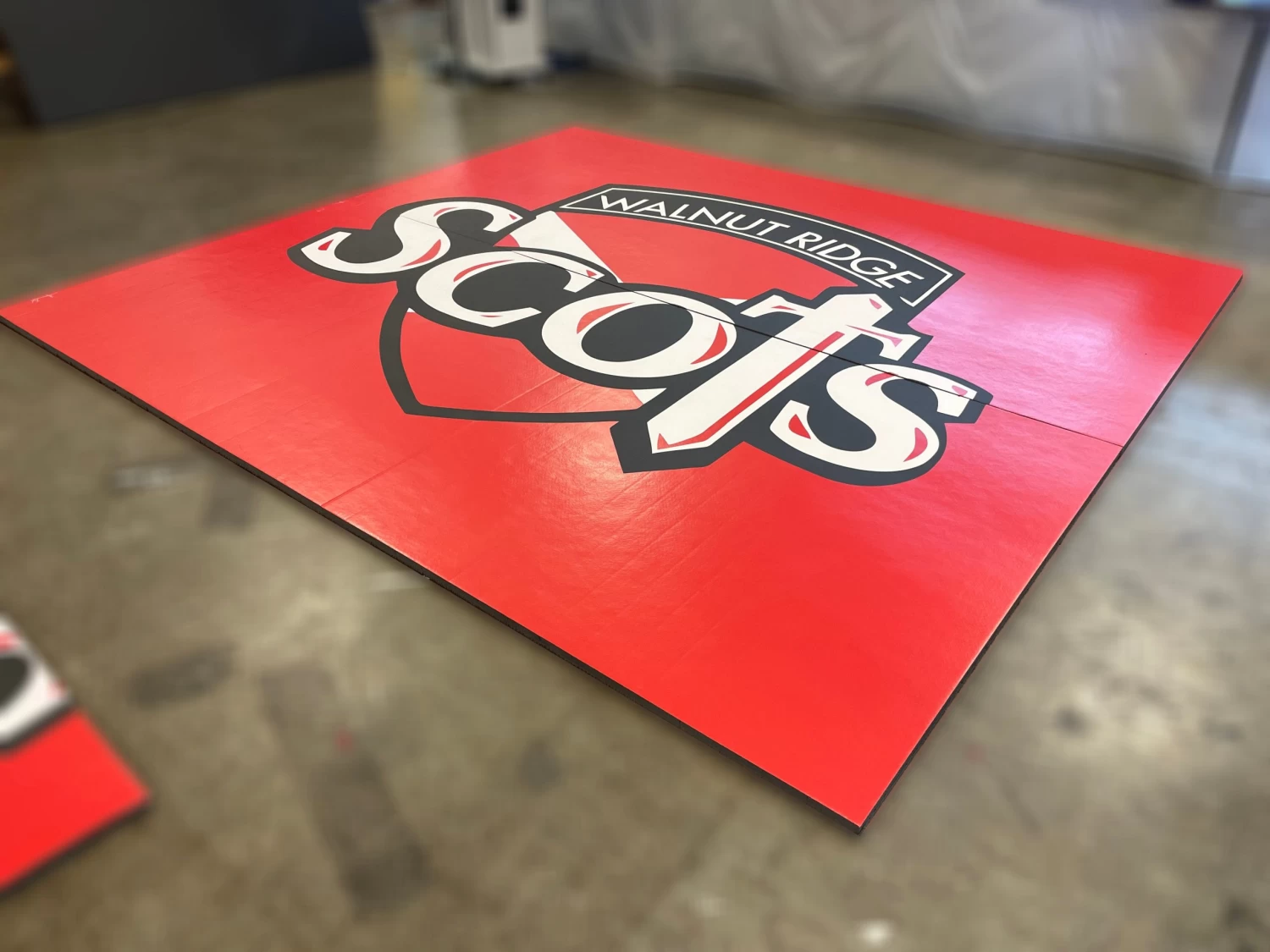 AK Athletic Equipment Clearance Wrestling Mat 12’ 1/2” X 10’ 11” X 1 3/8" Roll-Up Mat Red Mat With Logo 3 AK Athletic Equipment Clearance Wrestling Mat 12’ 1/2” X 10’ 11” X 1 3/8" Roll-Up Mat Red Mat With Logo