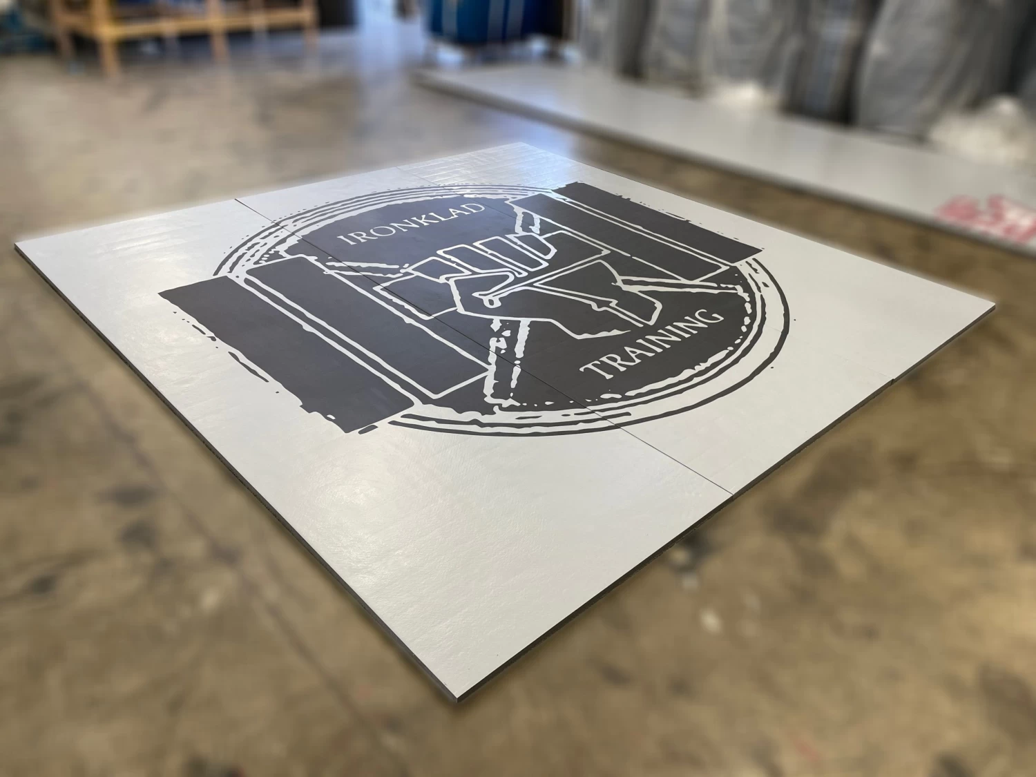 AK Athletic Equipment Clearance Wrestling Mat 12' X 12' X 1 3/8" Roll-Up Mat Gray Mat With Logo 3 AK Athletic Equipment Clearance Wrestling Mat 12' X 12' X 1 3/8" Roll-Up Mat Gray Mat With Logo