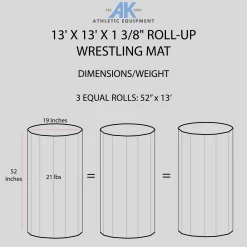 AK Athletic Equipment 13' X 13' X 1 3/8" Roll-Up Wrestling Mat -Fitness Craze 13x13WRESTLINGMATDIMENSIONSINFOGRAPHIC