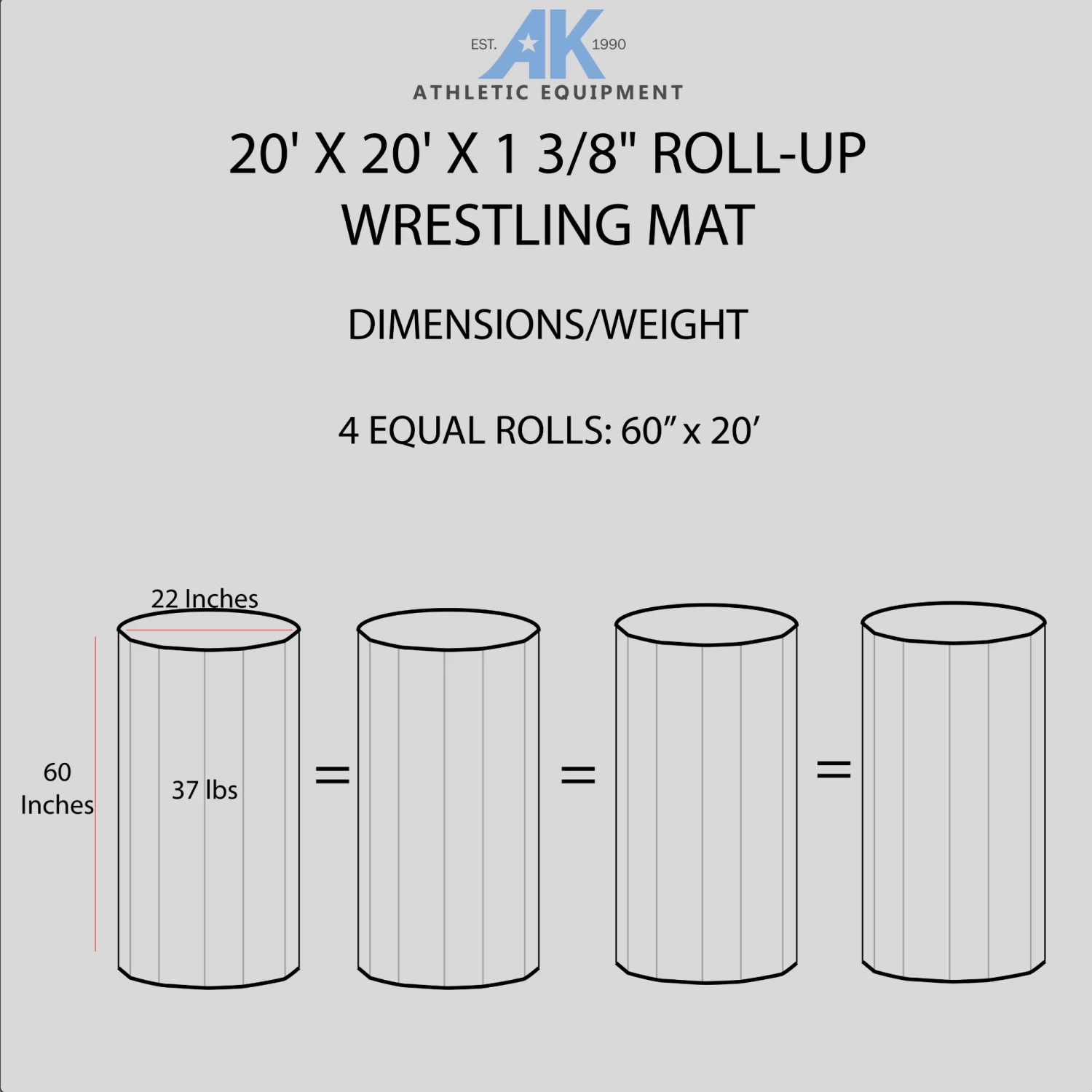 AK Athletic Equipment QUICK SHIP 20' X 20' X 1 3/8" Roll-Up Wrestling Mat- BLACK MAT WITH NO CIRCLES- ONLY ONE AVAILABLE 9 AK Athletic Equipment QUICK SHIP 20' X 20' X 1 3/8" Roll-Up Wrestling Mat- BLACK MAT WITH NO CIRCLES- ONLY ONE AVAILABLE - Image 7