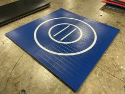 AK Athletic Equipment Clearance 8' X 8' X 1 3/8" Roll-Up Wrestling Mat Blue With White Circles