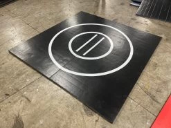 AK Athletic Equipment Clearance 93" X 92" X 1 3/8" Roll-Up Wrestling Mat Black With White Circles