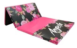 AK Athletic Equipment Black And Pink Peony 4' X 8' Folding Gymnastics Mat -Fitness Craze Black and Pink Peony Mat with name
