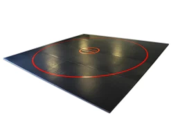 AK Athletic Equipment 14' X 14' X 1 3/8" Roll Up Wrestling Mat -Fitness Craze blackwithredstartinglines14x14