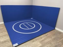 AK Athletic Equipment Instant Wrestling Room 8' X 8' Wrestling Mat And Removable Roll Up Wall Pads Package -Fitness Craze blueinstantwrestlingroom