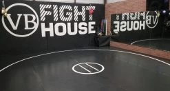 AK Athletic Equipment QUICK SHIP 20' X 20' X 1 3/8" Roll-Up Wrestling Mat- BLACK MAT WITH NO CIRCLES- ONLY ONE AVAILABLE