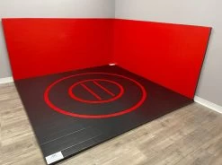 AK Athletic Equipment Instant Wrestling Room 10' X 10' Wrestling Mat And Removable Roll Up Wall Pads Package