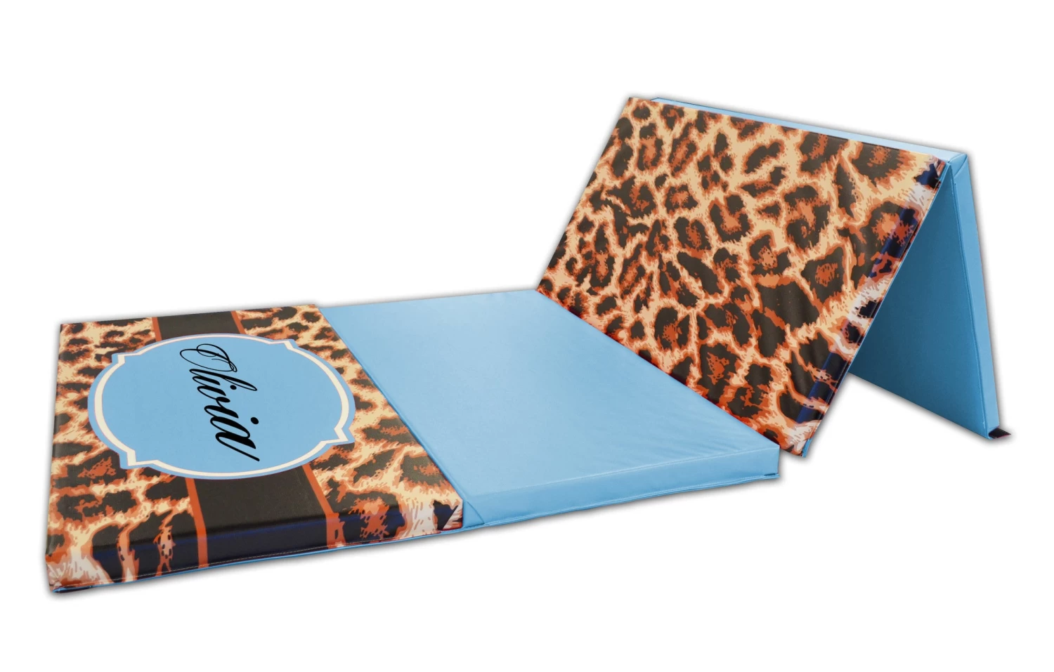AK Athletic Equipment Leopard Print Monogram 4' X 8' Folding Gymnastics Mat 6 AK Athletic Equipment Leopard Print Monogram 4' X 8' Folding Gymnastics Mat - Image 4