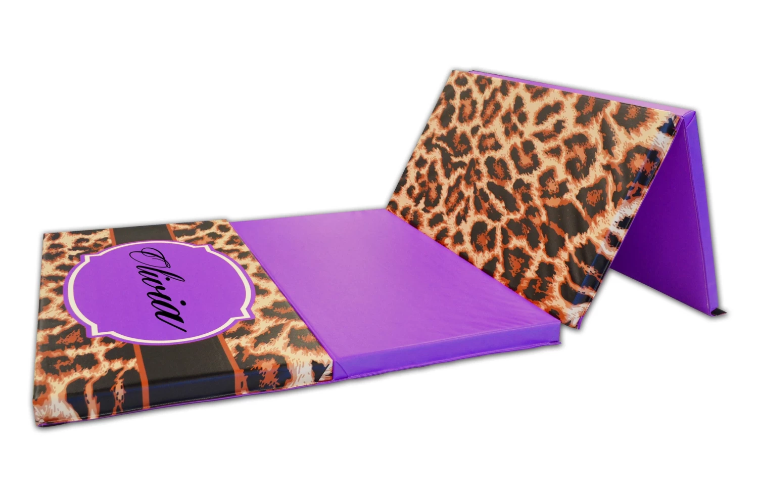 AK Athletic Equipment Leopard Print Monogram 4' X 8' Folding Gymnastics Mat 5 AK Athletic Equipment Leopard Print Monogram 4' X 8' Folding Gymnastics Mat - Image 3