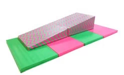 AK Athletic Equipment 4' X 8' X 2" Pink And Green Gymnastics Folding Mat And Pink Green Chevron Incline Combo